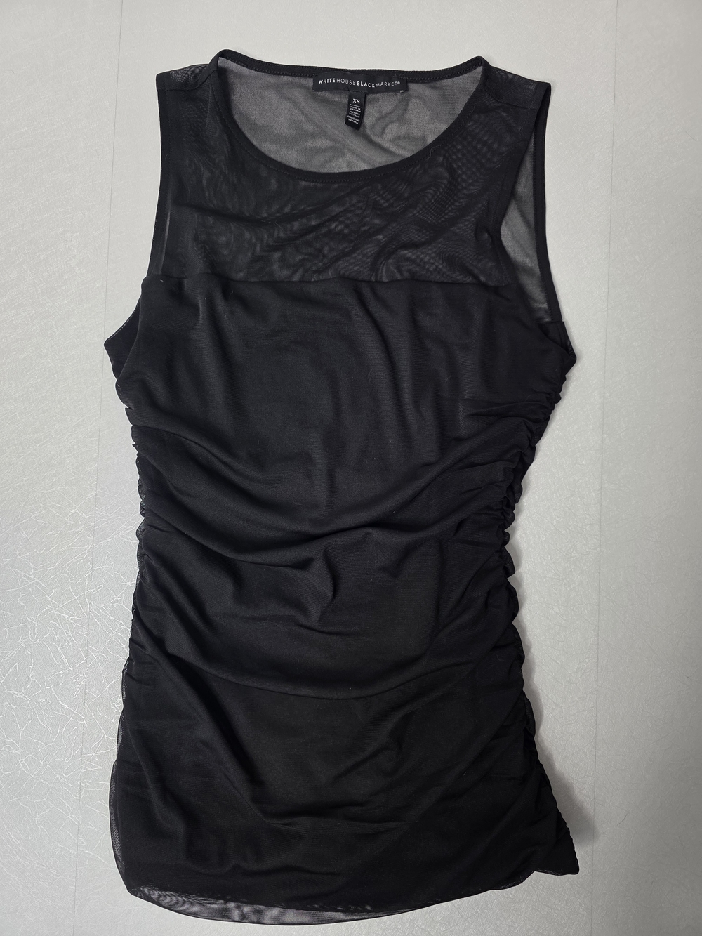 White House Black Market Black Ruched Mesh Yoke Tank